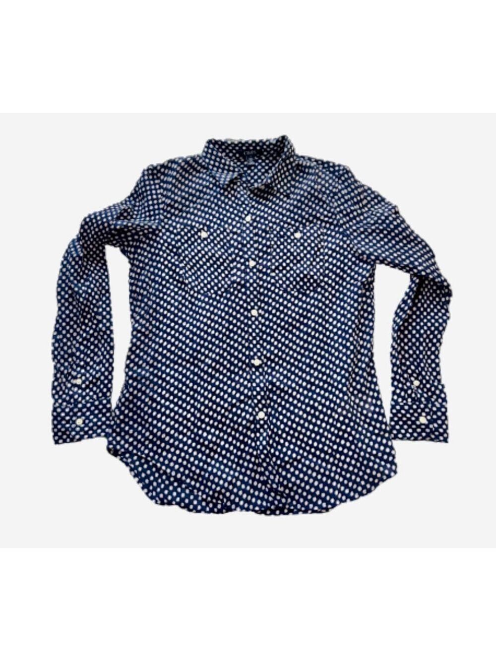 Chaps Navy White Polka Dot Cotton Button Down Shirt Size M Long Sleeve